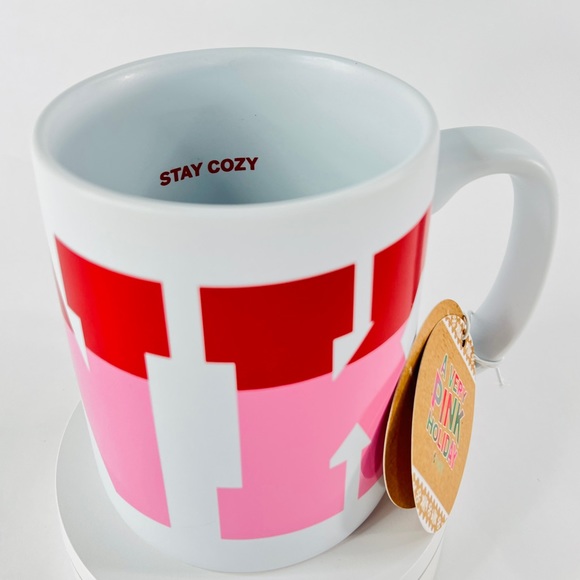 BIG PINK Coffee Mug 29.76 oz. "STAY COZY" Victoria's Secret Pink Red White - Picture 11 of 13